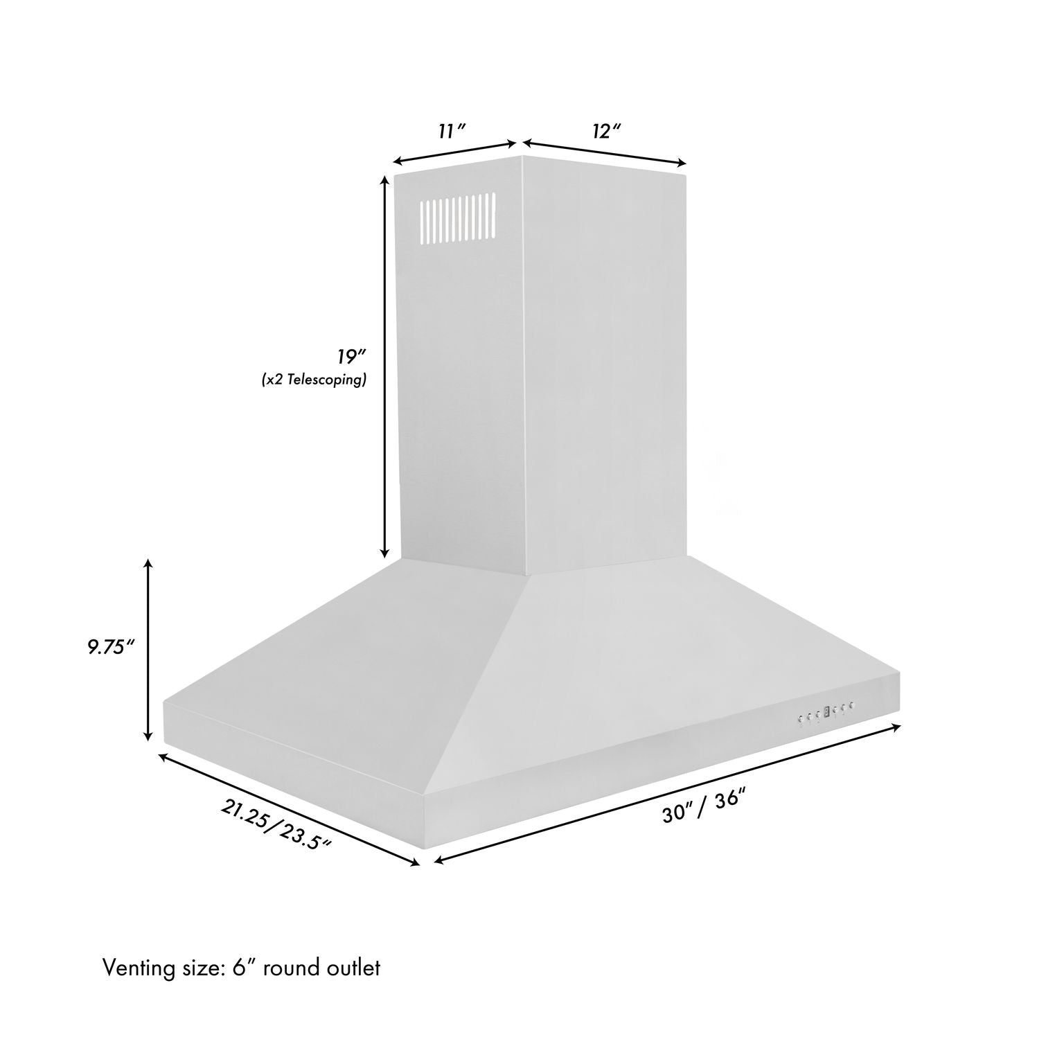 ZLINE 30 in. Island Mount Range Hood Convertible Stainless Steel 400 CFM (KL3i-30)