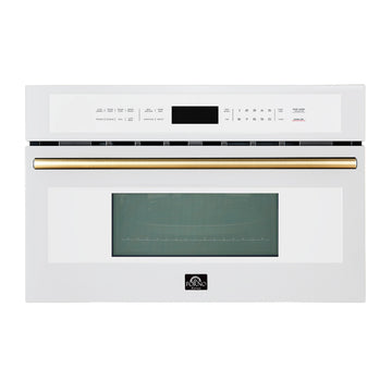 FORNO Oliena 30-Inch Built-In Microwave Oven, 1.6 cu. ft., White with Antique Brass Handle, Model FMWDR3093-30WHT