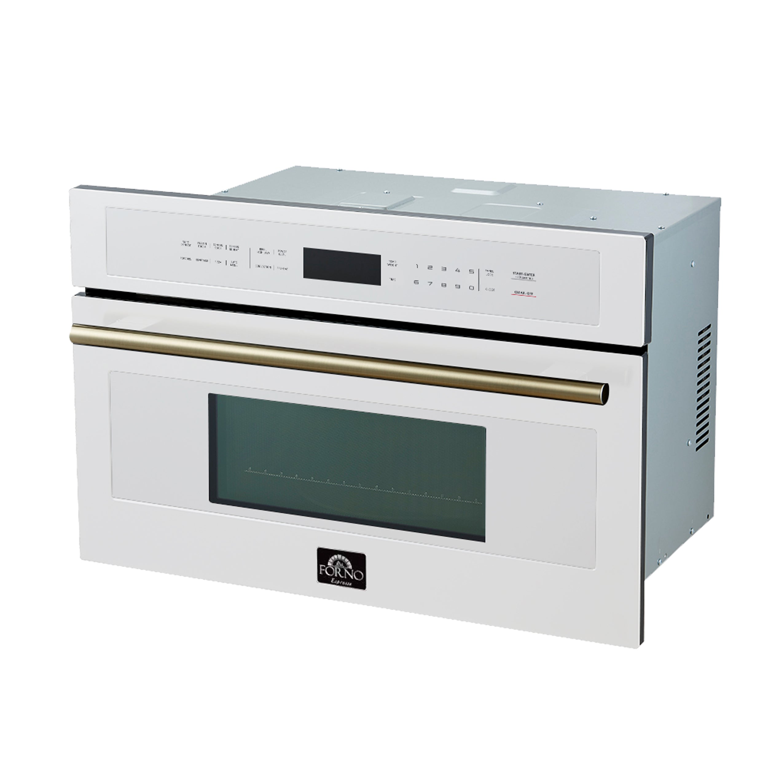 FORNO Oliena 30-Inch Built-In Microwave Oven, 1.6 cu. ft., White with Antique Brass Handle, Model FMWDR3093-30WHT