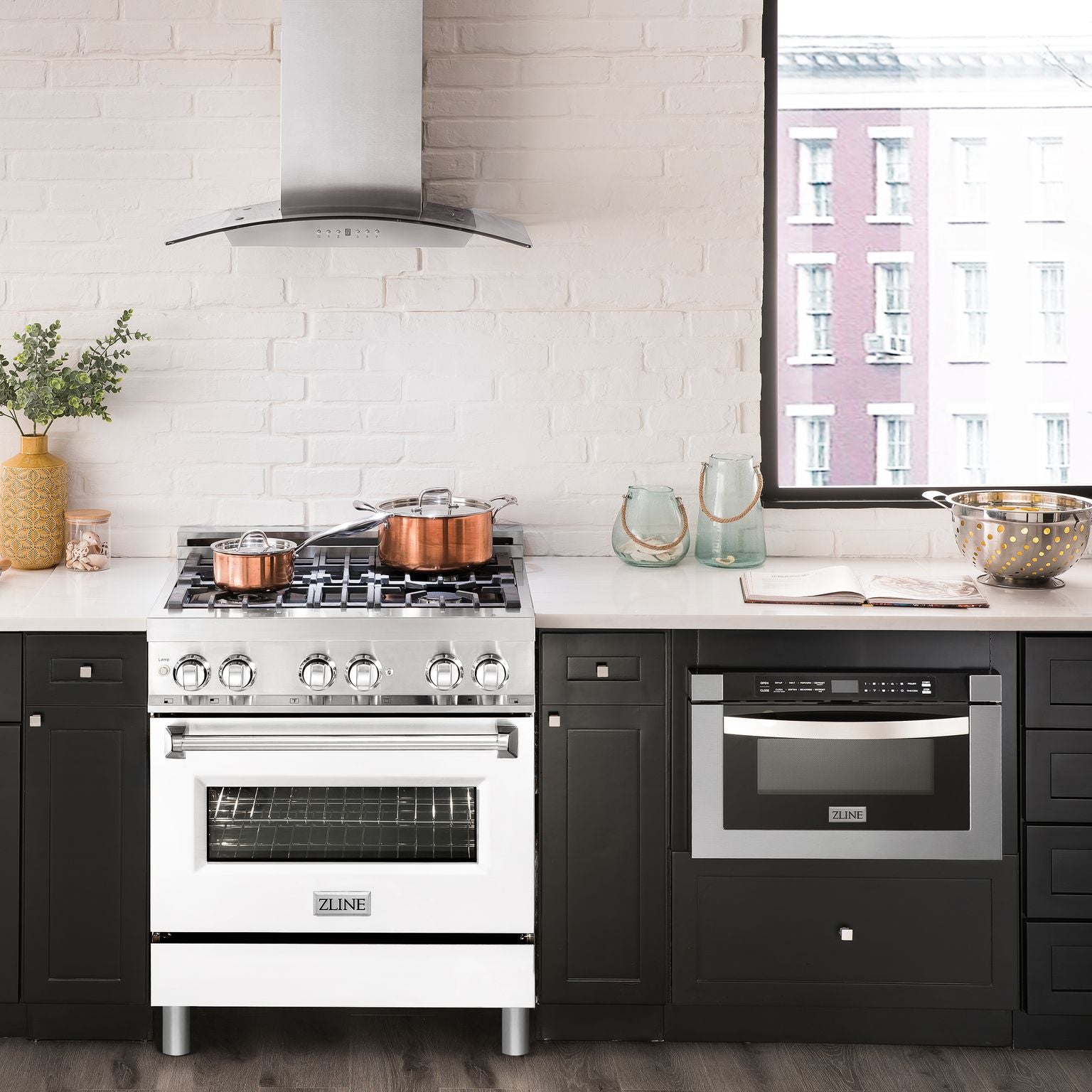 ZLINE 30-Inch Professional Gas Range with Electric Oven, Stainless Steel, White Matte Door (Model RA-WM-30)
