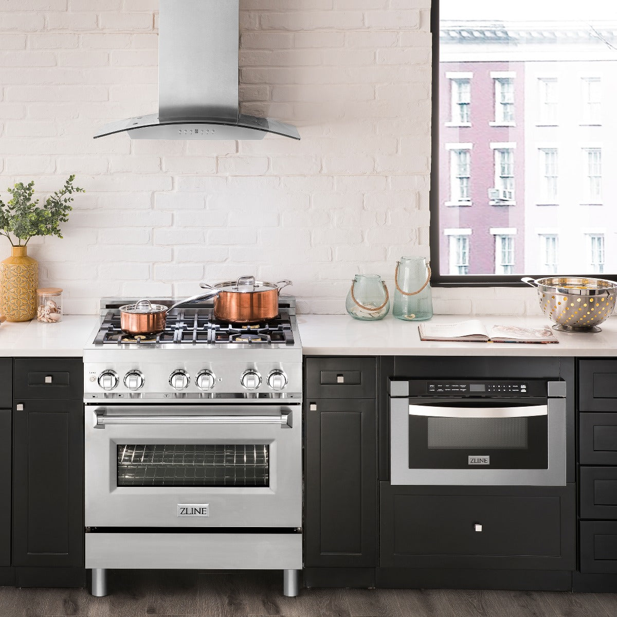 ZLINE 30" Dual Fuel Range with Gas Cooktop and Electric Oven, Stainless Steel with Brass Burners (RA-BR-30)
