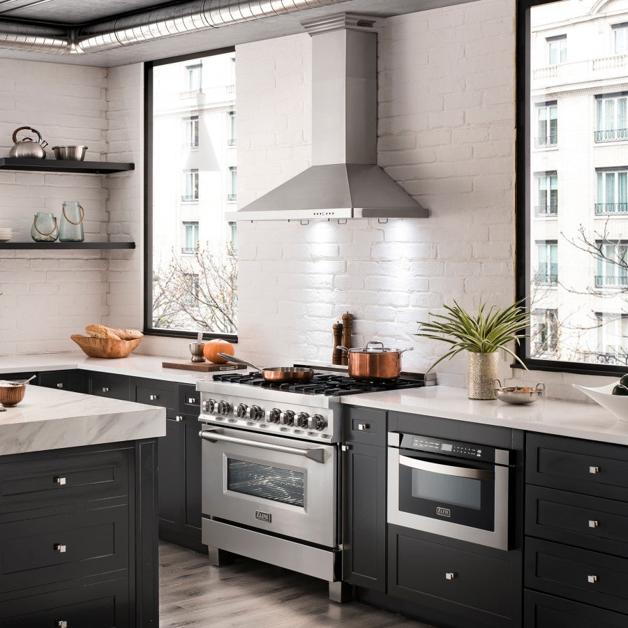 ZLINE 30 Inch Wall Mount Range Hood Stainless Steel Built-in Bluetooth Speakers 400 CFM (KBCRN-BT-30)
