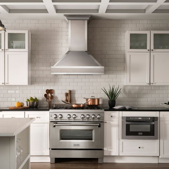 ZLINE 30 Inch Wall Mount Range Hood Satin Stainless Steel Mirror Accents Designer Series (655MR-30)