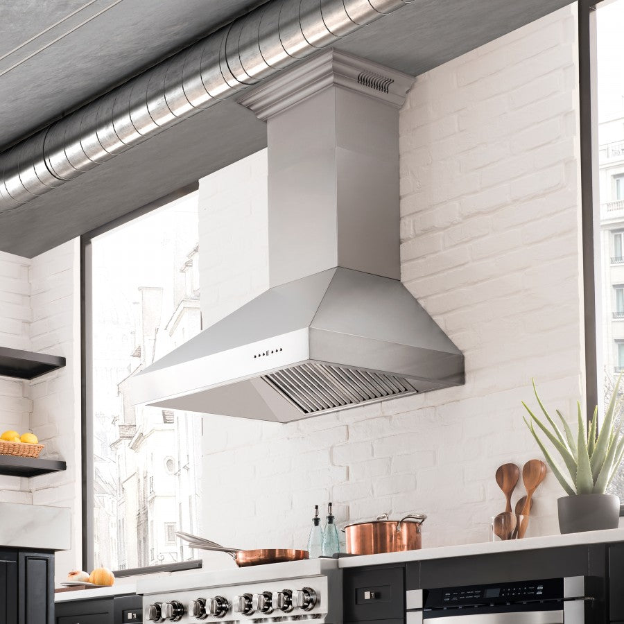 ZLINE 54 in. Wall Mount Range Hood Stainless Steel 400 CFM CrownSound® Bluetooth Speakers (697CRN-BT-54)