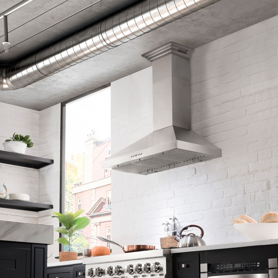 ZLINE 30 in. Wall Mount Range Hood Stainless Steel 400 CFM CrownSound Bluetooth Speakers (KL3CRN-BT-30)
