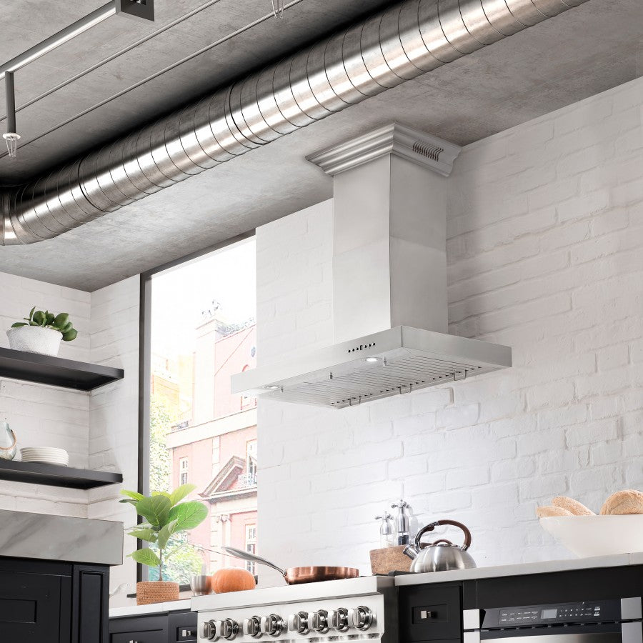 ZLINE 42 in. Wall Mount Range Hood 400 CFM Stainless Steel Bluetooth Speakers CrownSound® (KECRN-BT-42)