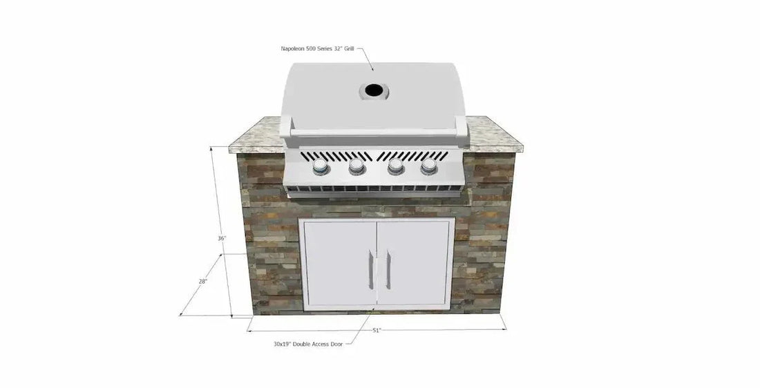 Napoleon BI32 500-Series Gas BBQ Grill Island with 30x19 Double Access Doors