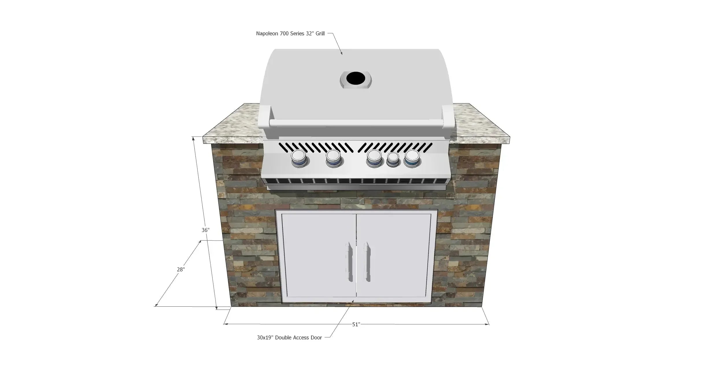 Napoleon BIG32RB Gas BBQ Grill Island with 30x19 Double Access Doors