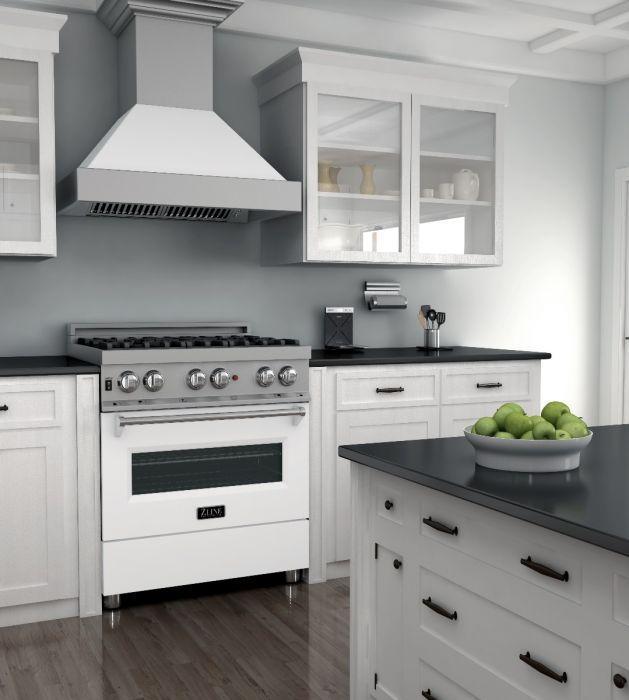 ZLINE Kitchen and Bath 30 in. Dual Fuel Range in Satin Stainless Steel with White Matte Door & 30 in. Range Hood Appliance Package, 2KP-RASWMRH30