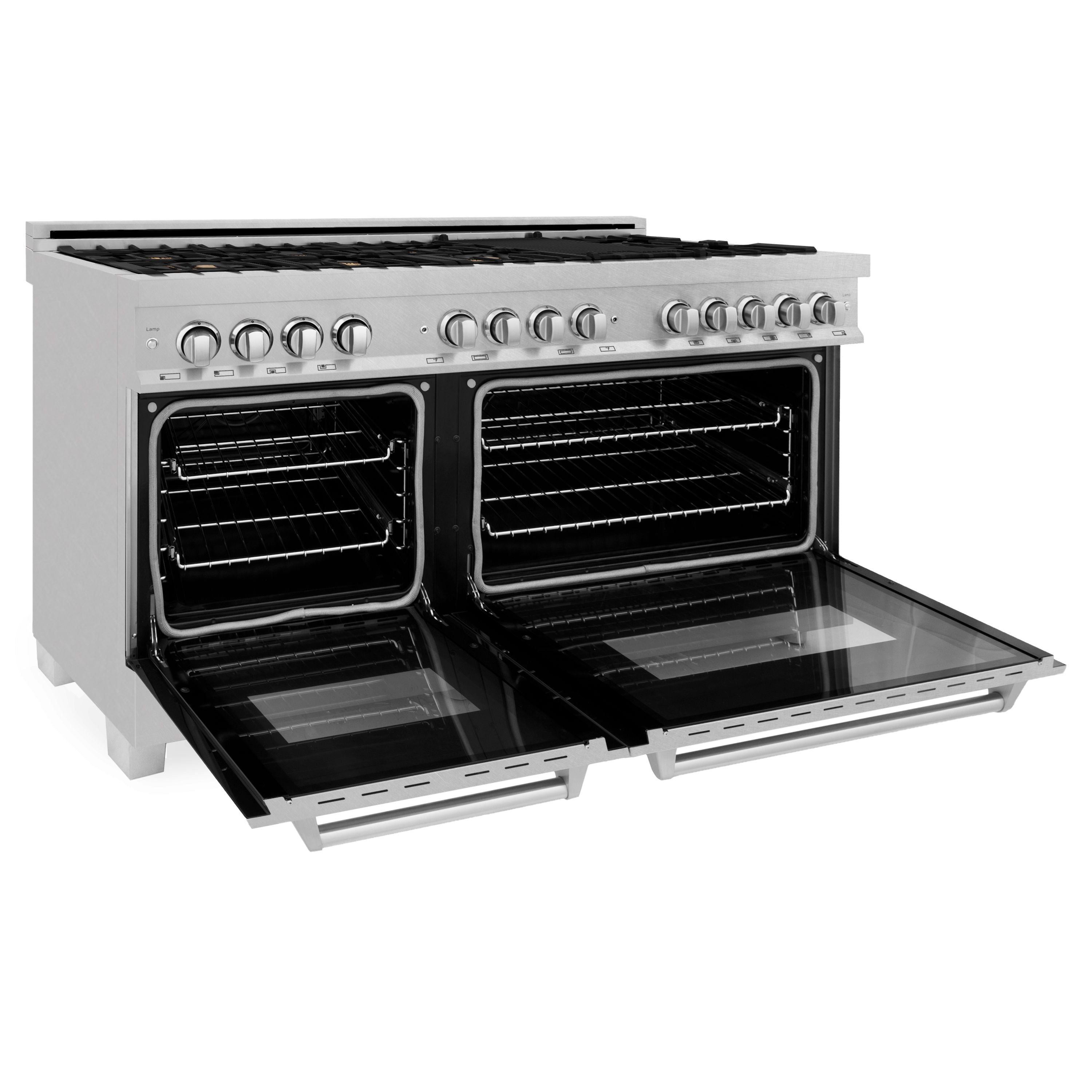 ZLINE 60 in. Legacy Dual Fuel Range with 8 Brass Burners, Gas Cooktop, Double Electric Convection Ovens (7.4 cu. ft.), Satin Stainless (RAS-SN-BR-60)