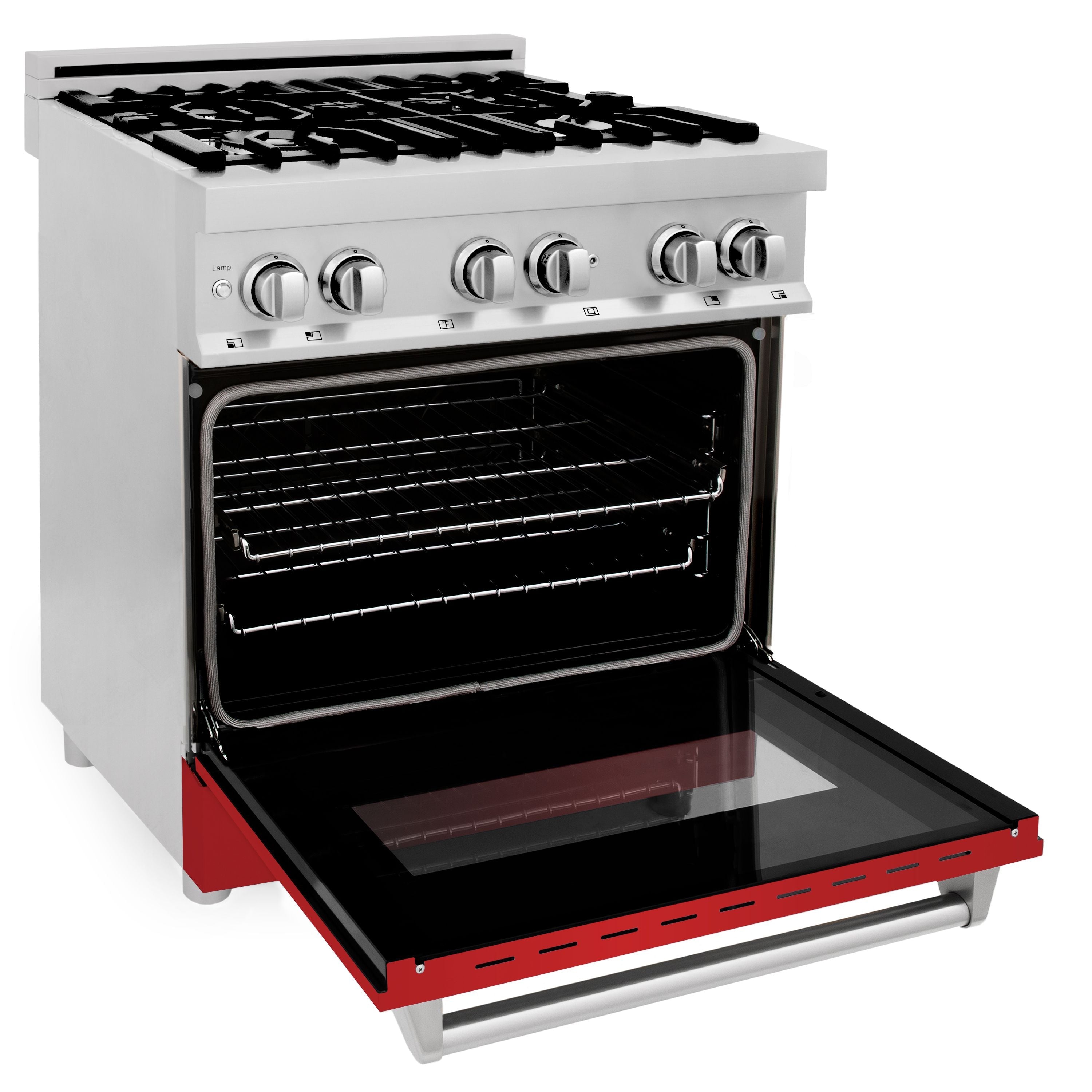 ZLINE 30 in. Dual Fuel Range with Gas Cooktop and Electric Oven in Stainless Steel with Red Matte Door (RA-RM-30)
