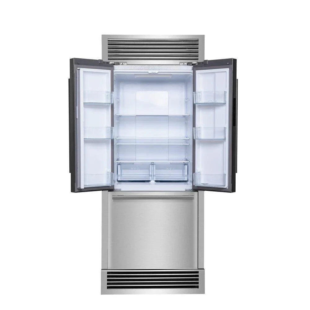 Forno Gallipoli 35-Inch French Door Refrigerator, 17.5 cu. ft., Stainless Steel with Internal Ice Maker and Decorative Grill Trim Kit (Model FFFFD1974-35SG)