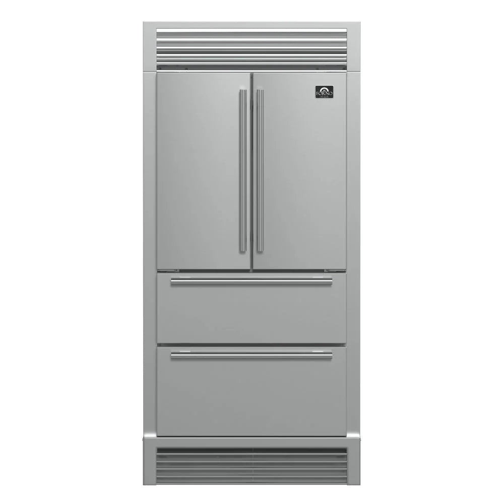 Forno Moena 36-Inch Counter-Depth French Door Refrigerator, 19 cu. ft., Stainless Steel with Decorative Grill Trim Kit (Model FFRBI1820-40SG)
