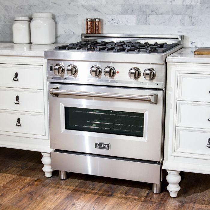 ZLINE Kitchen and Bath 30-Inch Professional Dual Fuel Range with Gas Cooktop and Electric Oven in Stainless Steel (RA30)