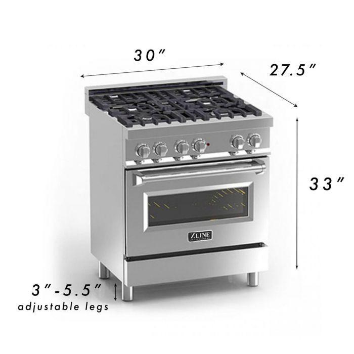 ZLINE 30" Professional Dual Fuel Range with Gas Cooktop and Electric Convection Oven in Stainless Steel with Black Matte Door (RA-BLM-30)