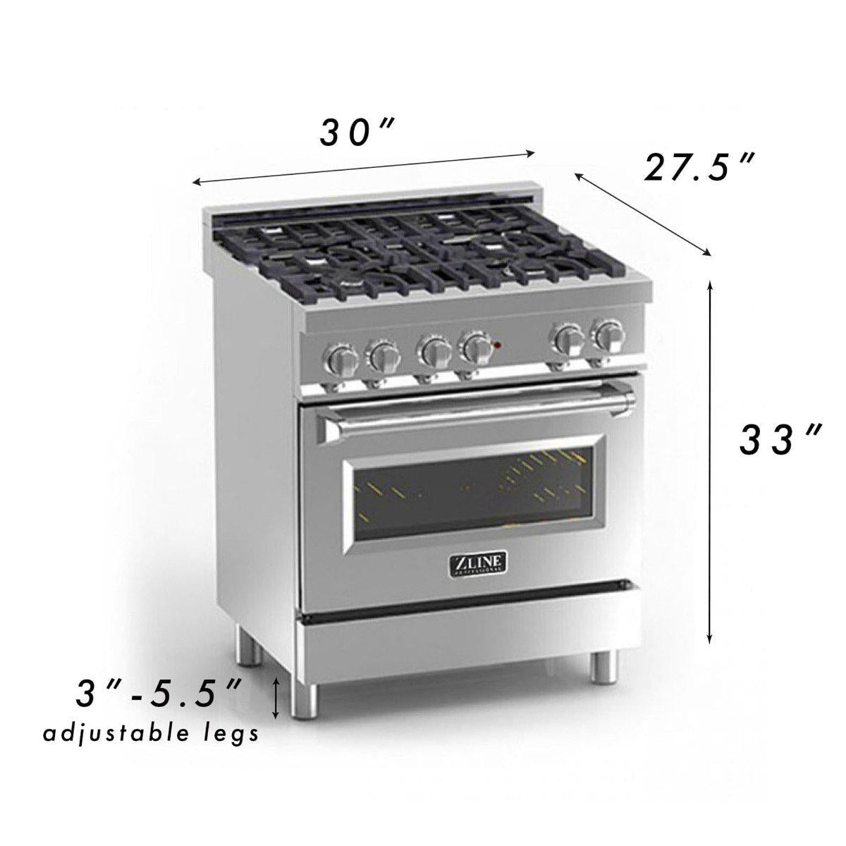 ZLINE 30 in Dual Fuel Range with 4-Burner Gas Cooktop and Electric Convection Oven, Blue Matte Door, Stainless Steel (RA-BM-30)