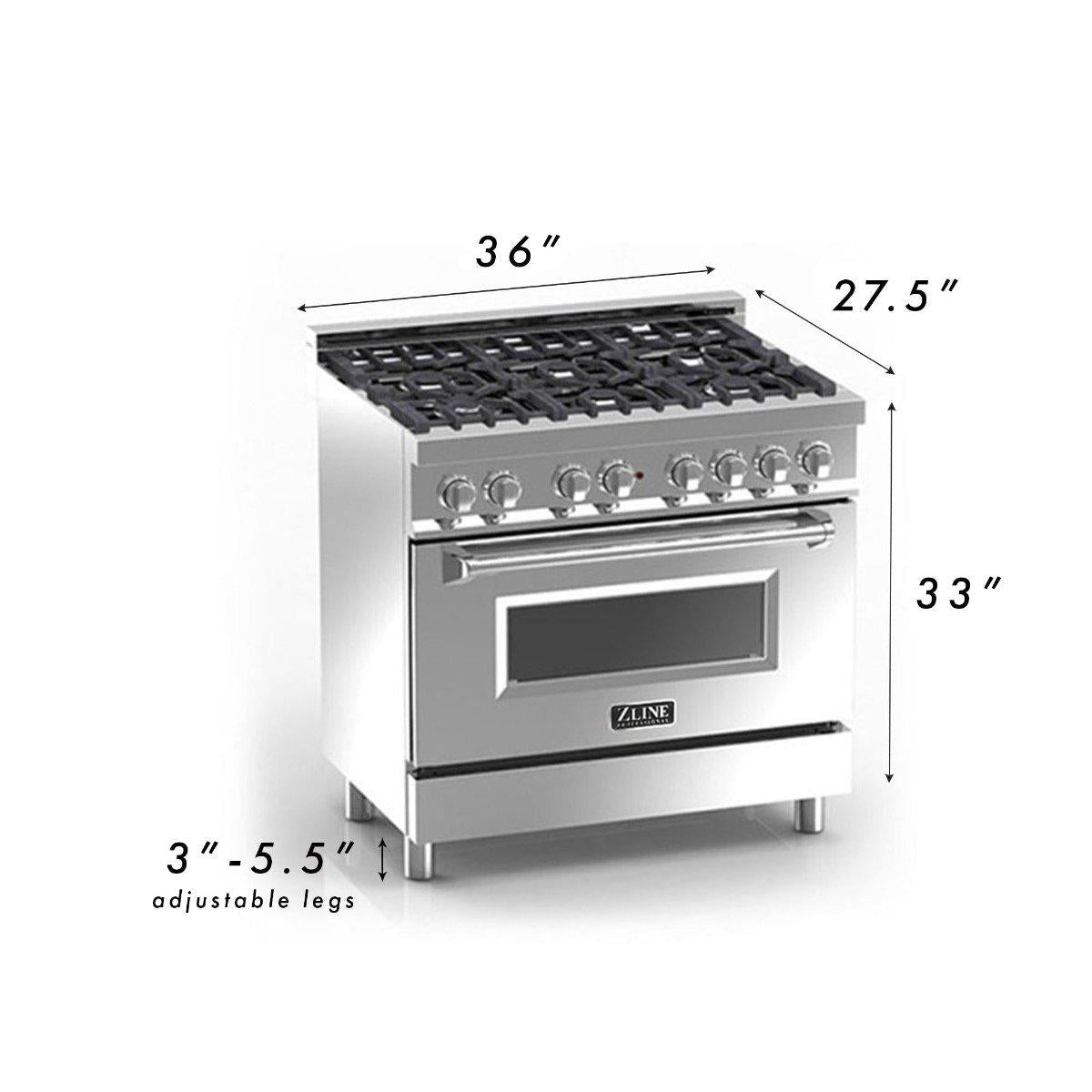 ZLINE 36 in. Dual Fuel Range with 6 Gas Burners and Electric Convection Oven in Stainless Steel with Blue Gloss Door (RA-BG-36)