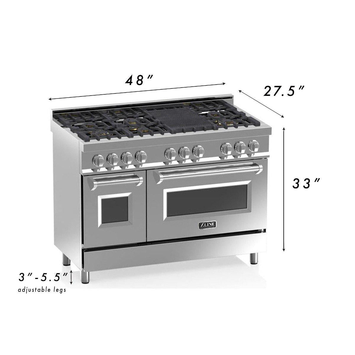 ZLINE 48-Inch Professional Gas Range with Electric Oven, 7 Burners, 6.0 cu. ft., Stainless Steel with Matte Black Accents (Model RA-BLM-48)