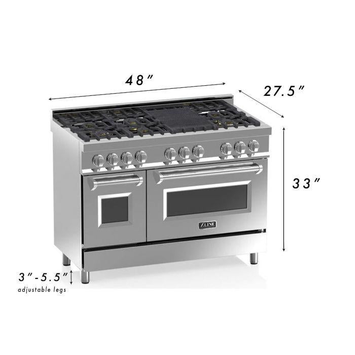 ZLINE 48 in. Dual Fuel Range with 7 Gas Burners and 6.0 cu. ft. Electric Convection Oven in Stainless Steel with Blue Matte Door (RA-BM-48)