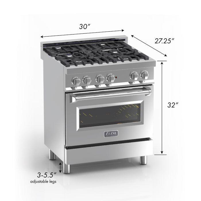 ZLINE 30 in. Legacy Dual Fuel Range with 4 Burner Gas Cooktop and Electric Convection Oven in Satin Stainless Steel with Blue Matte Door (RAS-BM-30)
