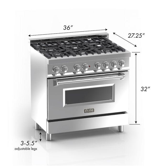 ZLINE 36 in. Legacy Dual Fuel Range, 4.6 cu. ft., 6 Burner Gas Cooktop, Electric Convection Oven, Satin Stainless Steel with Blue Gloss Door (RAS-BG-36)