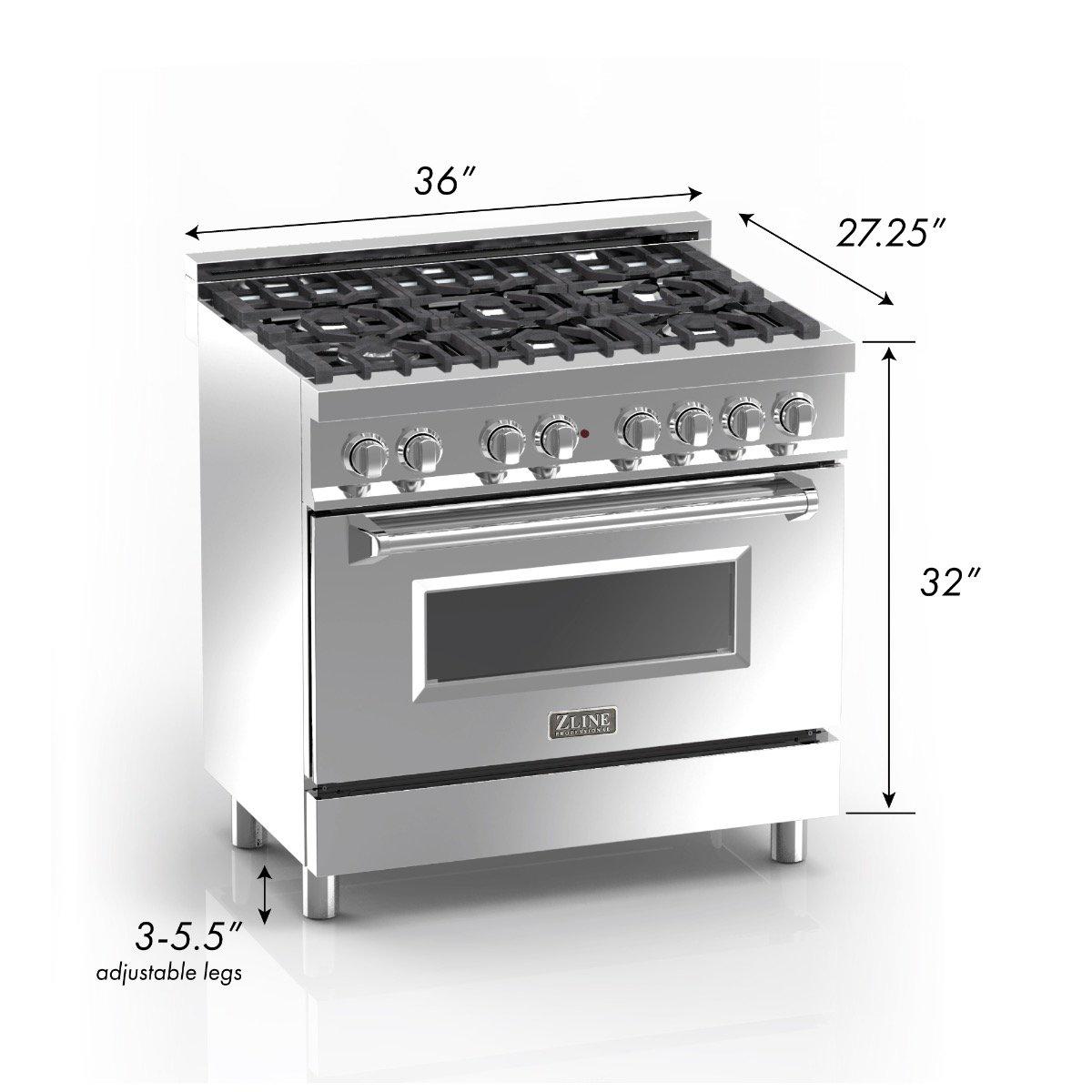 ZLINE 36-Inch Legacy Dual Fuel Range, 4.6 cu. ft., 6 Burner Gas Cooktop with Electric Convection Oven, Satin Stainless Steel with Blue Matte Door, Model RAS-BM-36