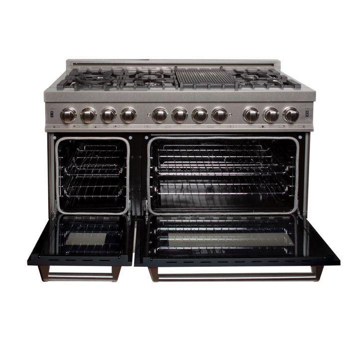 ZLINE 48 in. Legacy Dual Fuel Range with 7 Gas Burners and Double Electric Ovens, 6.0 cu. ft., Satin Stainless Steel with Black Matte Doors (RAS-BLM-48)