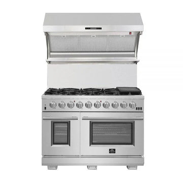 Forno Savona 48-Inch Wall-Mounted Range Hood with Backsplash and Red Warming Light, Stainless Steel – Model FRHWM5029-48HB