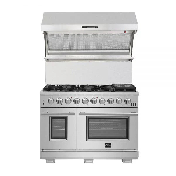 Forno Savona 48-Inch Wall-Mounted Range Hood with Backsplash and Red Warming Light, Stainless Steel – Model FRHWM5029-48HB