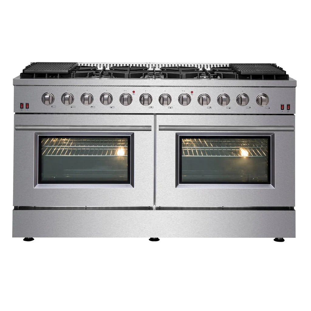 Forno Galiano 60-Inch Freestanding All-Gas Range with Double Gas Oven, 6.58 cu. ft., Stainless Steel with Gold Accents (FFSGS6244-60)