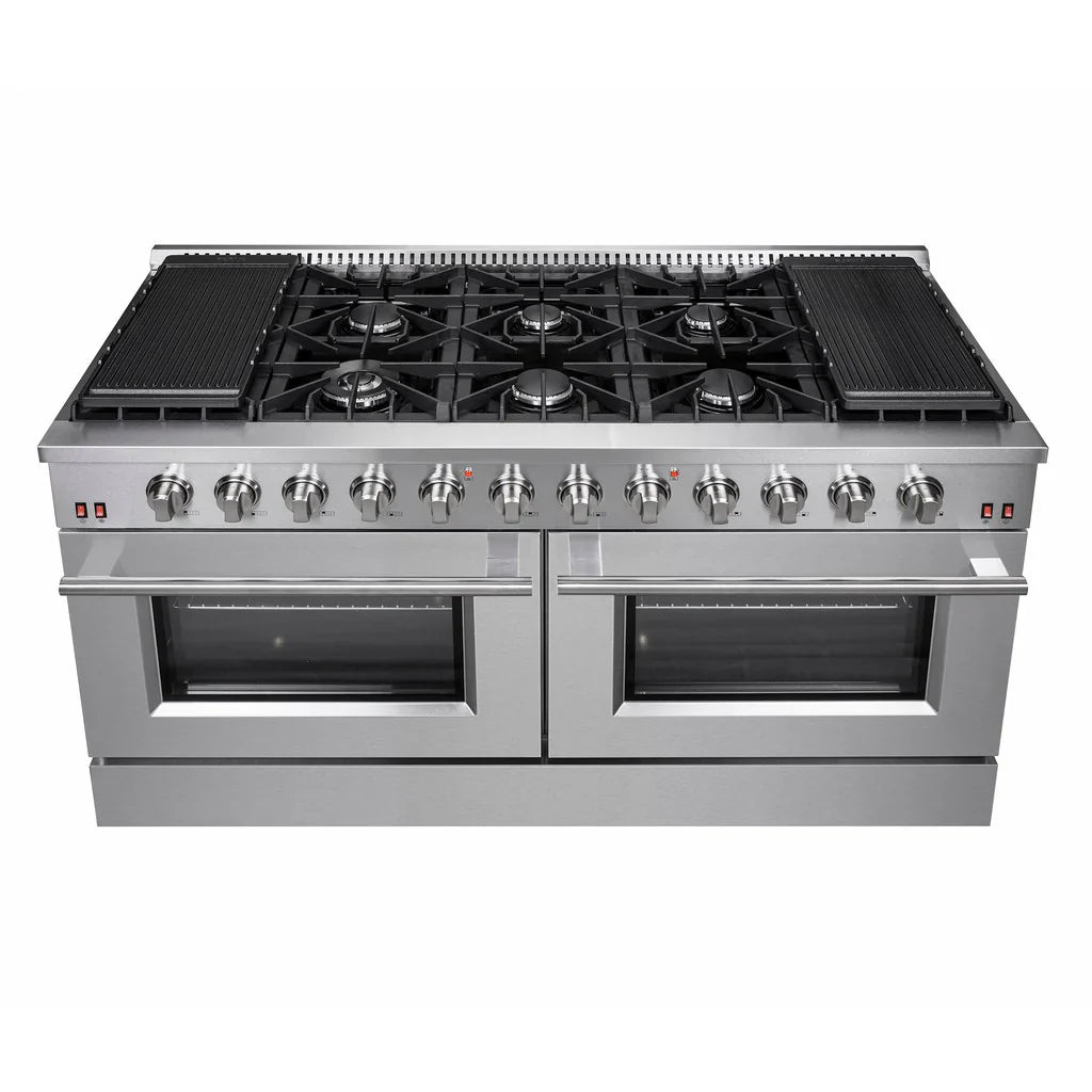Forno Galiano 60-Inch Freestanding All-Gas Range with Double Gas Oven, 6.58 cu. ft., Stainless Steel with Gold Accents (FFSGS6244-60)