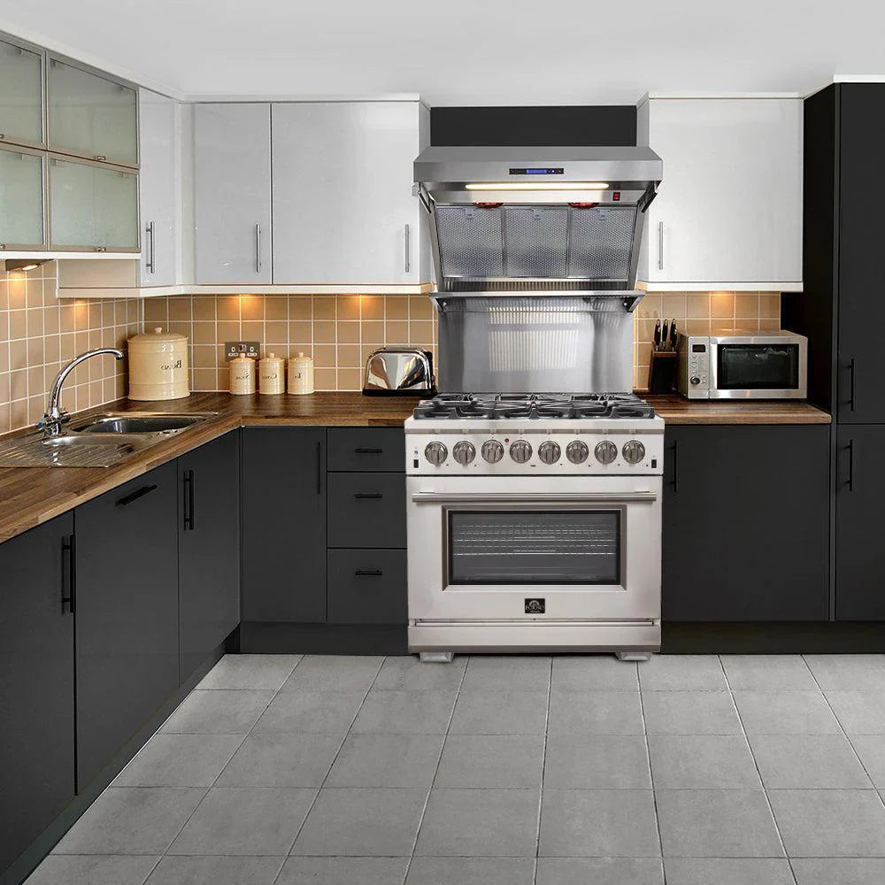 Forno Capriasca 36-Inch Freestanding Dual Fuel Range, 5.36 Cu. Ft., Stainless Steel (FFSGS6187-36)