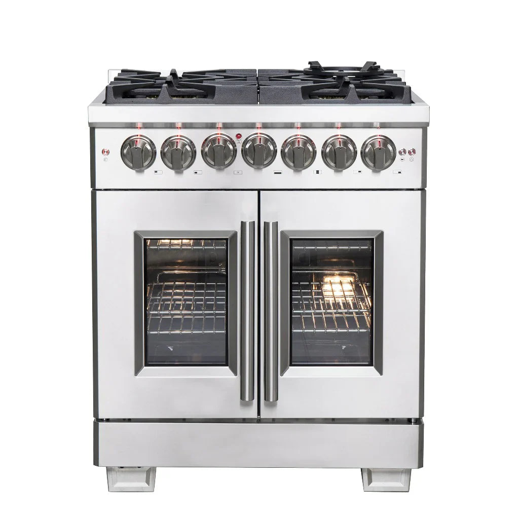 Forno Capriasca 30 in. 4.32 cu. ft. French Door Freestanding Dual Fuel Range with Gas Cooktop and Electric Oven in Stainless Steel (FFSGS6387-30)