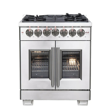 Forno Capriasca 30 in. 4.32 cu. ft. French Door Freestanding Dual Fuel Range with Gas Cooktop and Electric Oven in Stainless Steel (FFSGS6387-30)