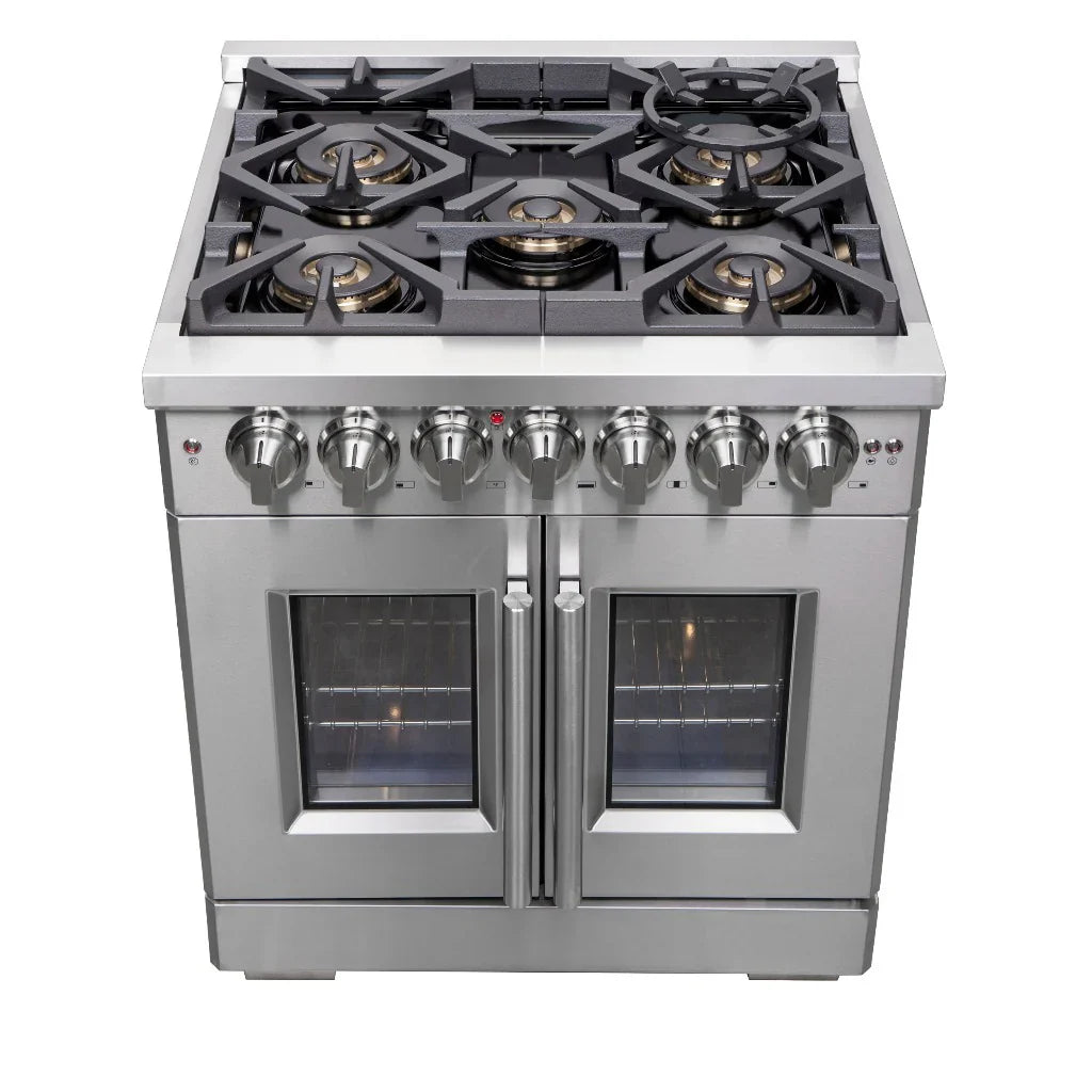 Forno Capriasca 30 in. 4.32 cu. ft. French Door Freestanding Dual Fuel Range with Gas Cooktop and Electric Oven in Stainless Steel (FFSGS6387-30)