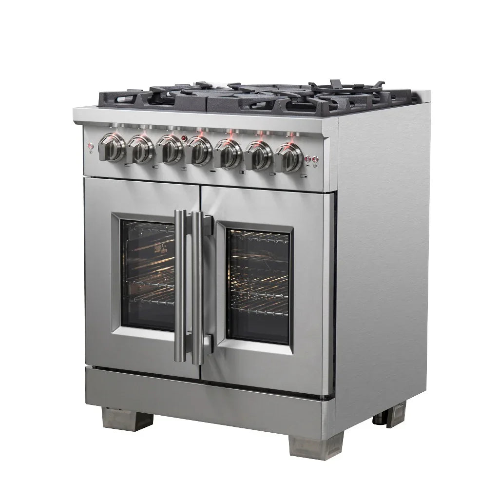 Forno Capriasca 30 in. 4.32 cu. ft. French Door Freestanding Dual Fuel Range with Gas Cooktop and Electric Oven in Stainless Steel (FFSGS6387-30)