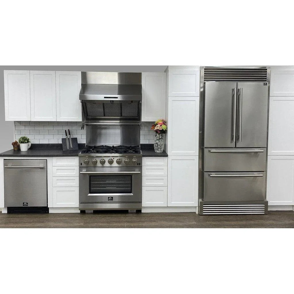 Forno Moena 36-Inch Counter-Depth French Door Refrigerator, 19 cu. ft., Stainless Steel with Decorative Grill Trim Kit (Model FFRBI1820-40SG)