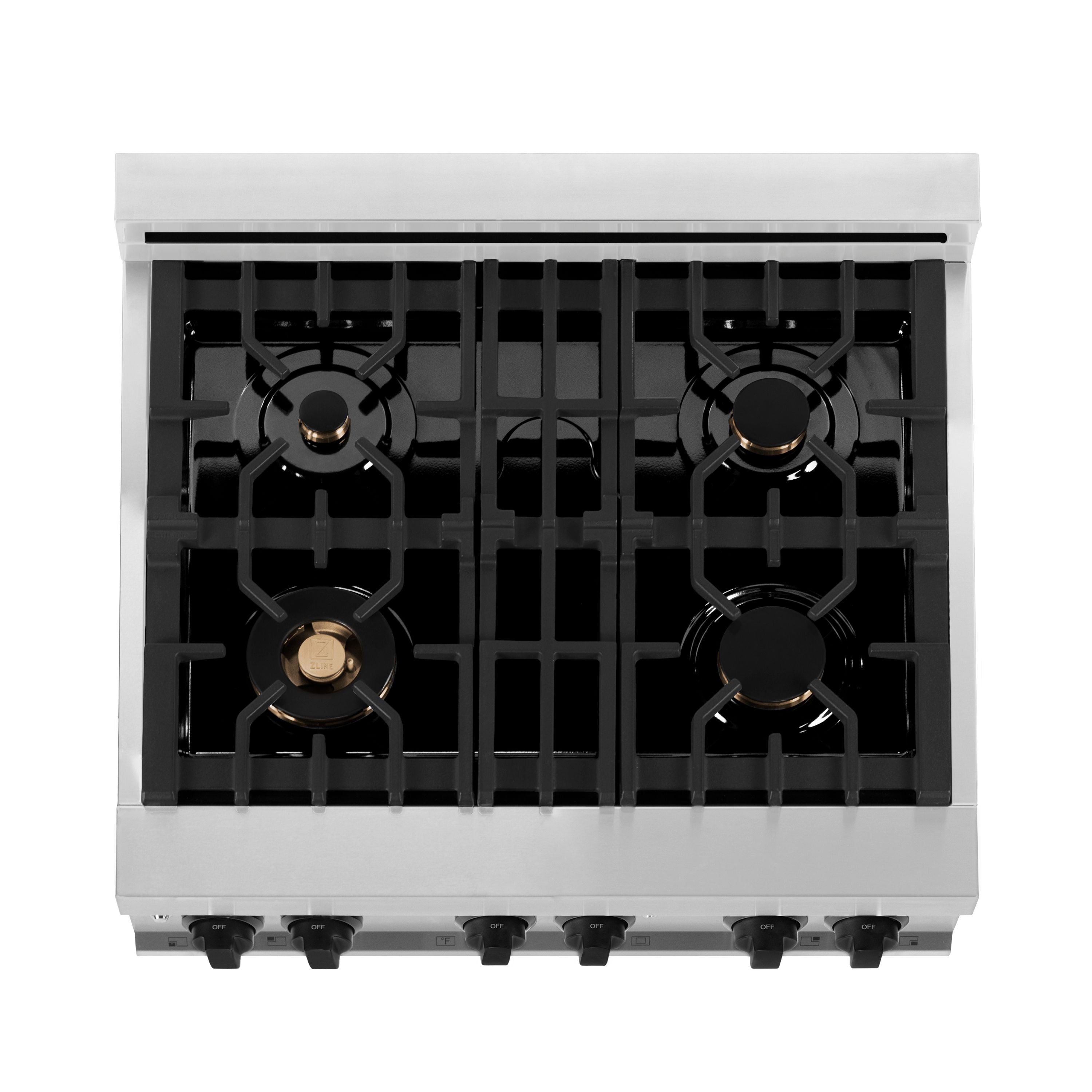 ZLINE Autograph 30 in. Dual Fuel Range 4.0 cu. ft. Gas Cooktop with Electric Convection Oven, White Matte Door and Black Matte Accents (RAZ-WM-30-MB)