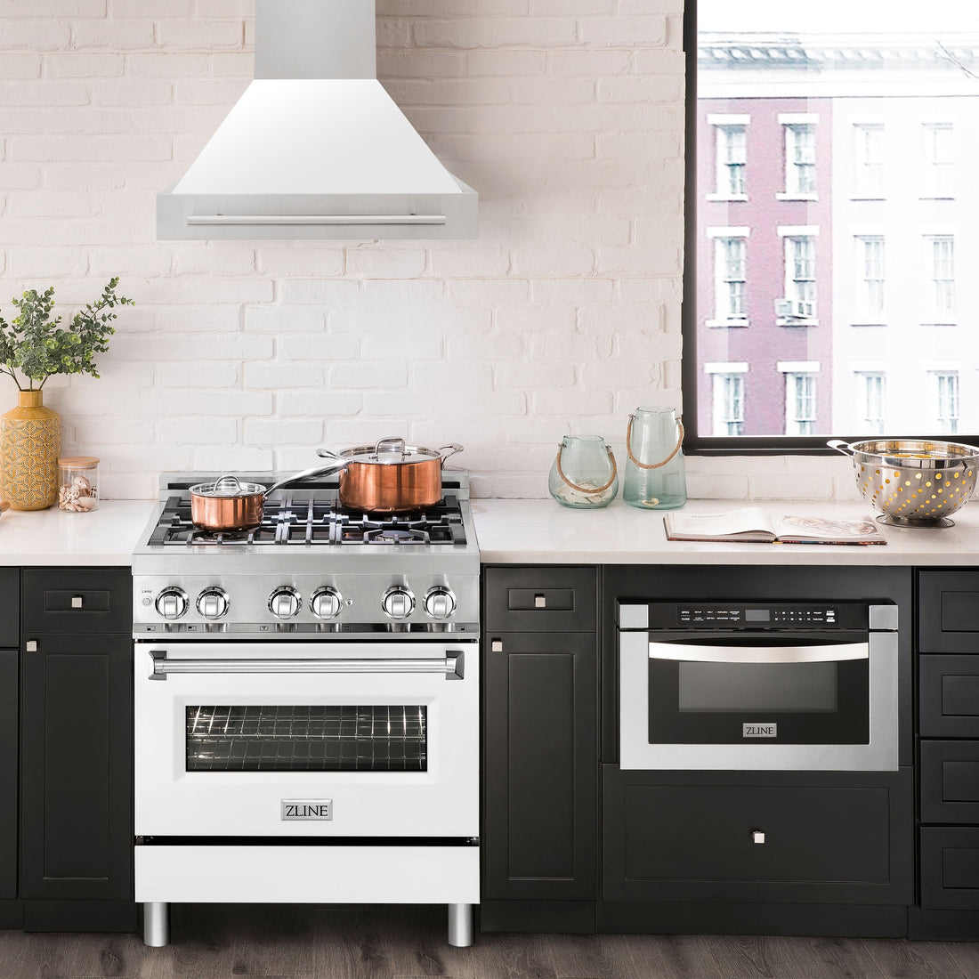 ZLINE 30 Inch Wall Mount Range Hood Stainless Steel White Matte Shell 4-Speed Ventilation (8654STX-WM-30)