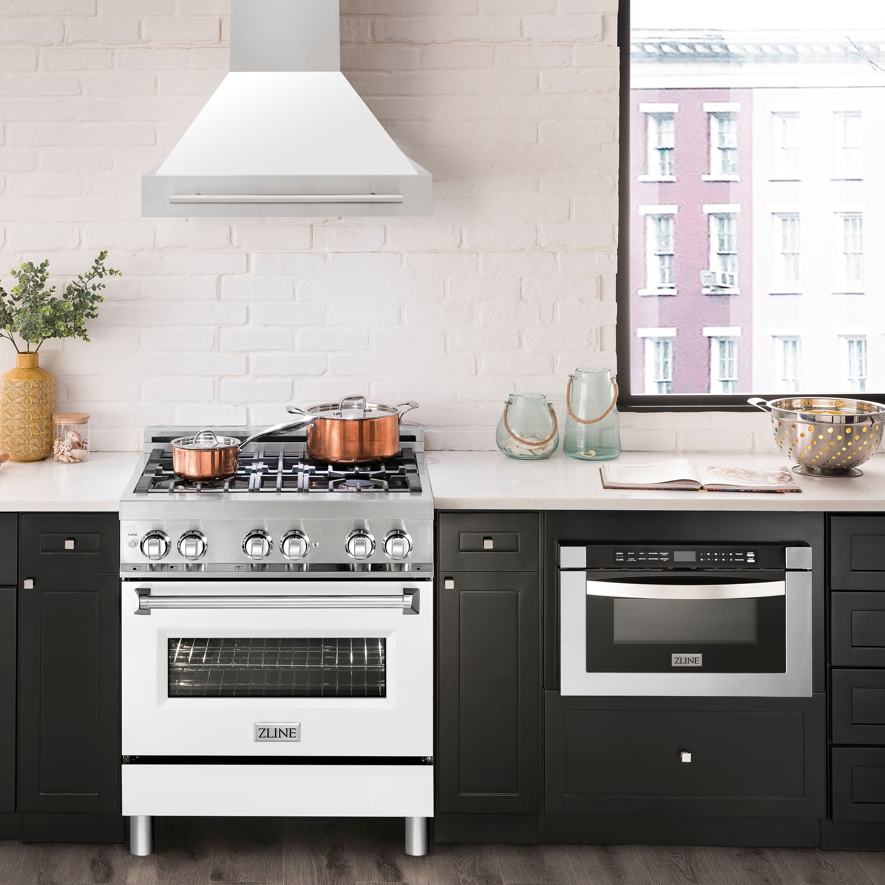 ZLINE 30 Inch Wall Mount Range Hood Stainless Steel White Matte Shell 4-Speed Ventilation (8654STX-WM-30)