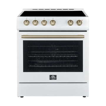Forno Leonardo Espresso 30-Inch Electric Range, 5.0 cu. ft., White, Antique Brass Handles (Model FFSEL6012-30WHT)