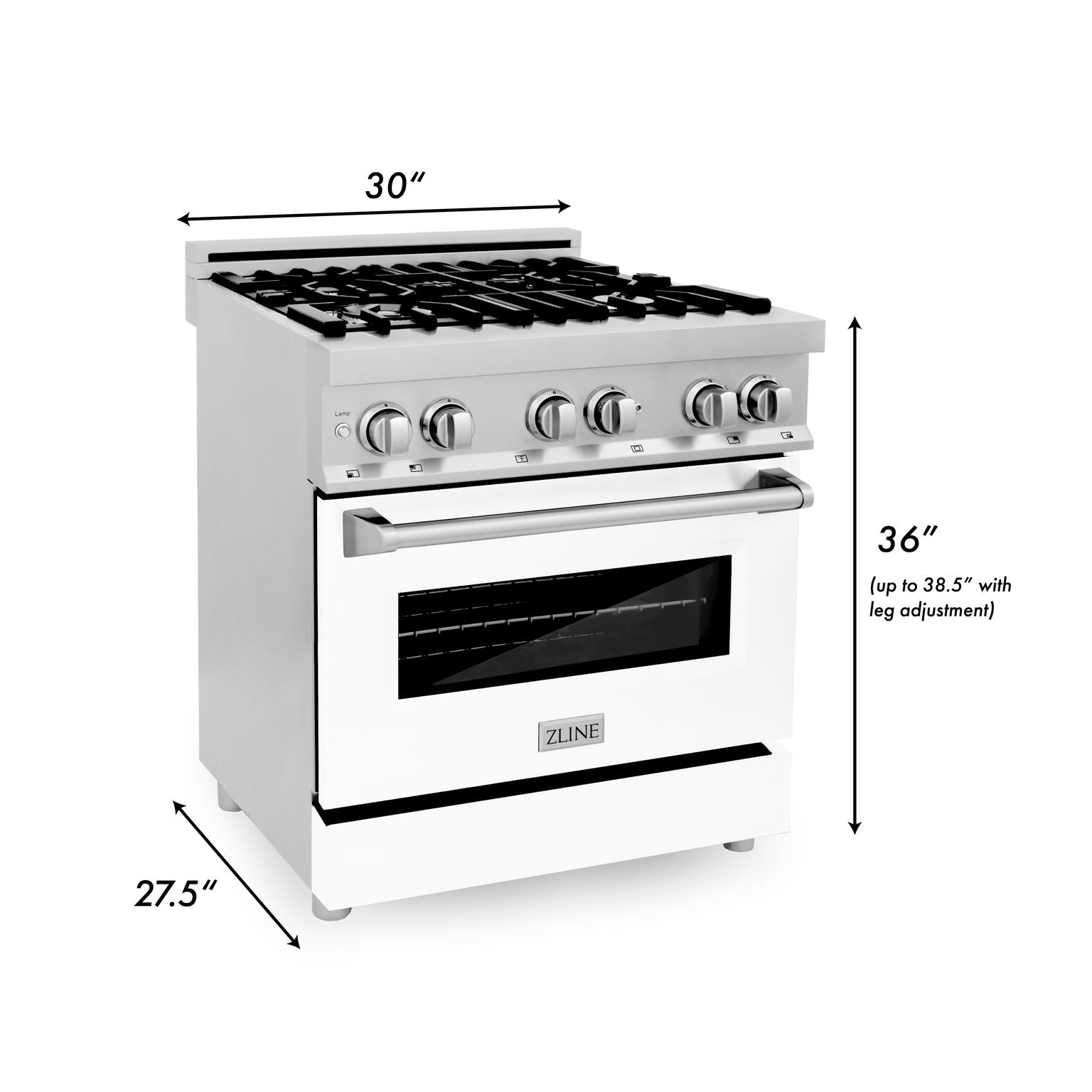 ZLINE 30-Inch Professional Gas Range with Electric Oven, Stainless Steel, White Matte Door (Model RA-WM-30)