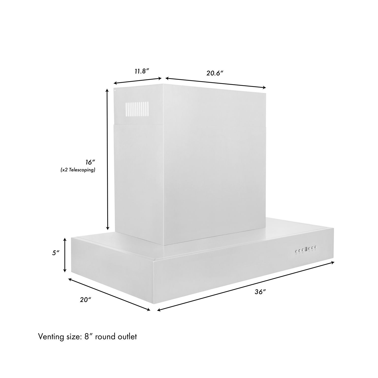 ZLINE 36 in. Wall Mount Range Hood 400 CFM Stainless Steel Ducted 4-Speed LED Lighting (KECOM-36)
