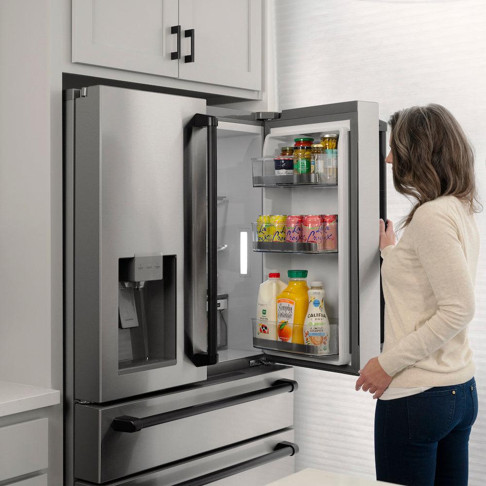 ZLINE 36-Inch French Door Refrigerator with Water & Ice Dispenser, Fingerprint Resistant Stainless Steel, Matte Black Accents (RFMZ-W-36-MB)