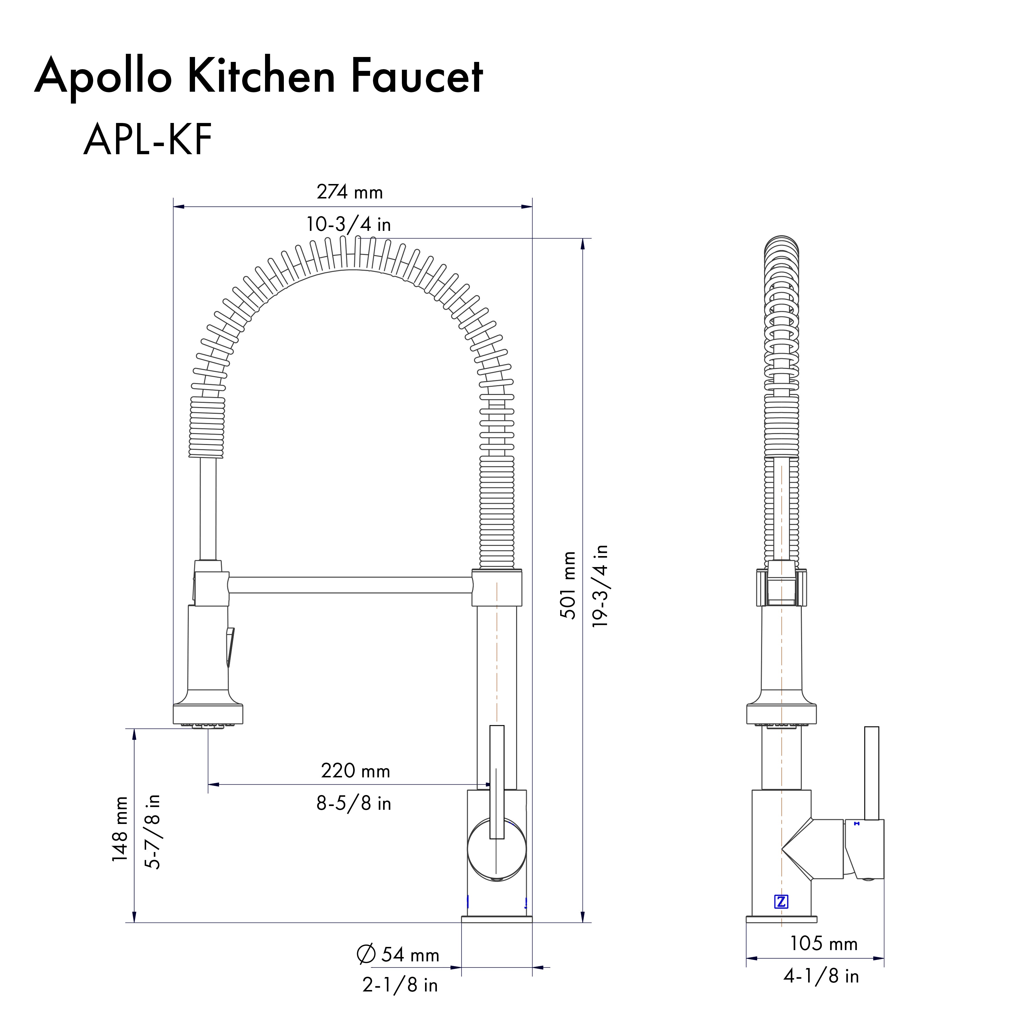 ZLINE Autograph Apollo Pull Down Spring Single Handle Kitchen Faucet in Brushed Nickel and Champagne Bronze, APL-KF-ZBNCB