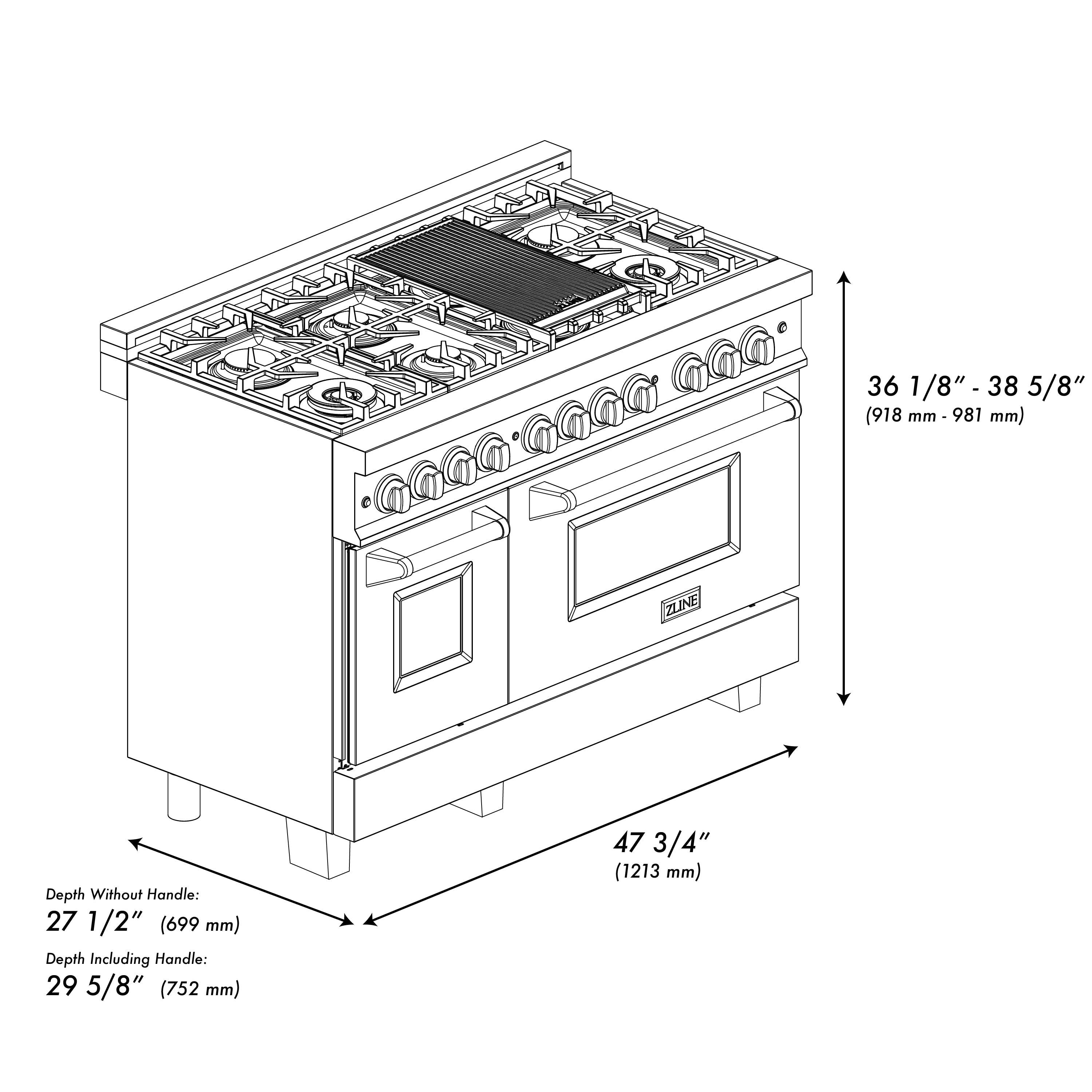 ZLINE Autograph Edition 48-Inch Dual Fuel Range, 6.0 cu ft, Black Stainless Steel with Champagne Bronze Accents (RABZ-48-CB)