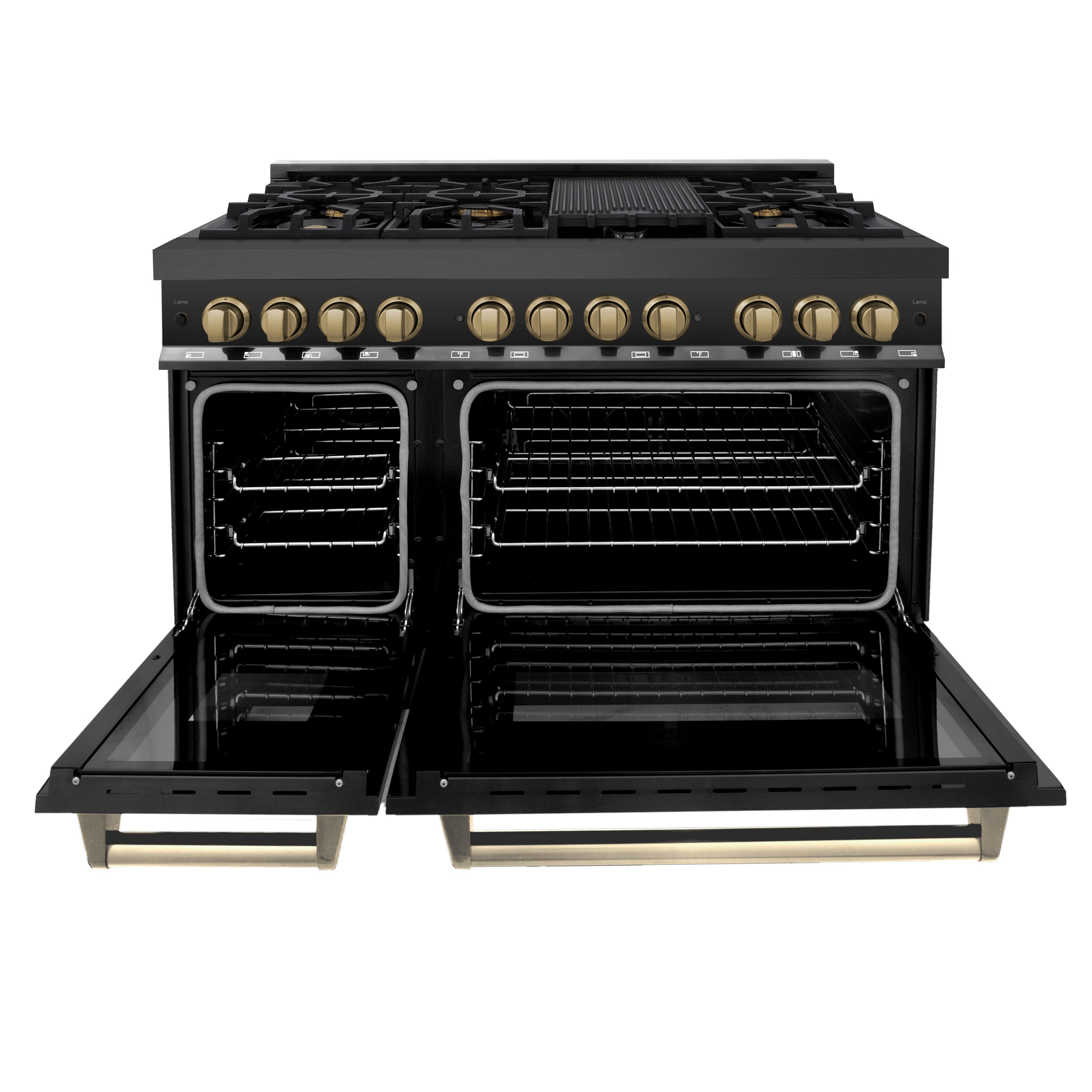 ZLINE Autograph Edition 48-Inch Dual Fuel Range, 6.0 cu ft, Black Stainless Steel with Champagne Bronze Accents (RABZ-48-CB)