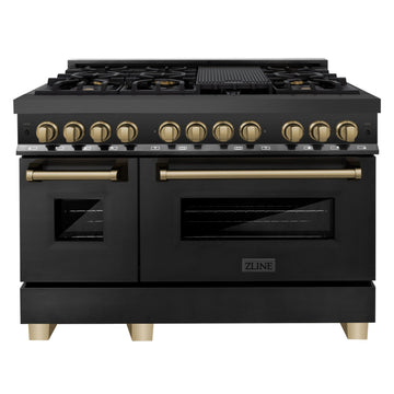 ZLINE Autograph Edition 48-Inch Dual Fuel Range, 6.0 cu ft, Black Stainless Steel with Champagne Bronze Accents (RABZ-48-CB)