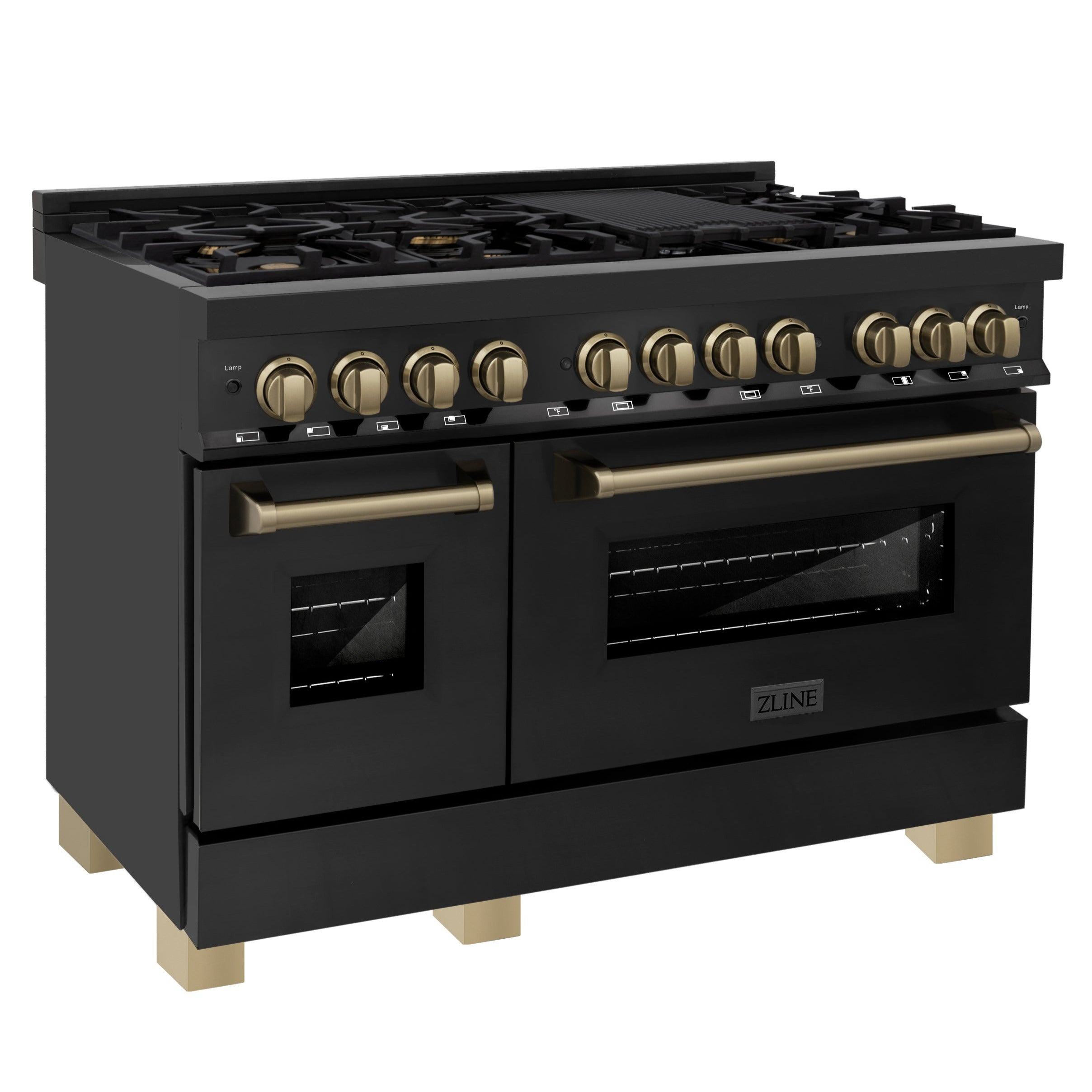 ZLINE Autograph Edition 48-Inch Dual Fuel Range, 6.0 cu ft, Black Stainless Steel with Champagne Bronze Accents (RABZ-48-CB)