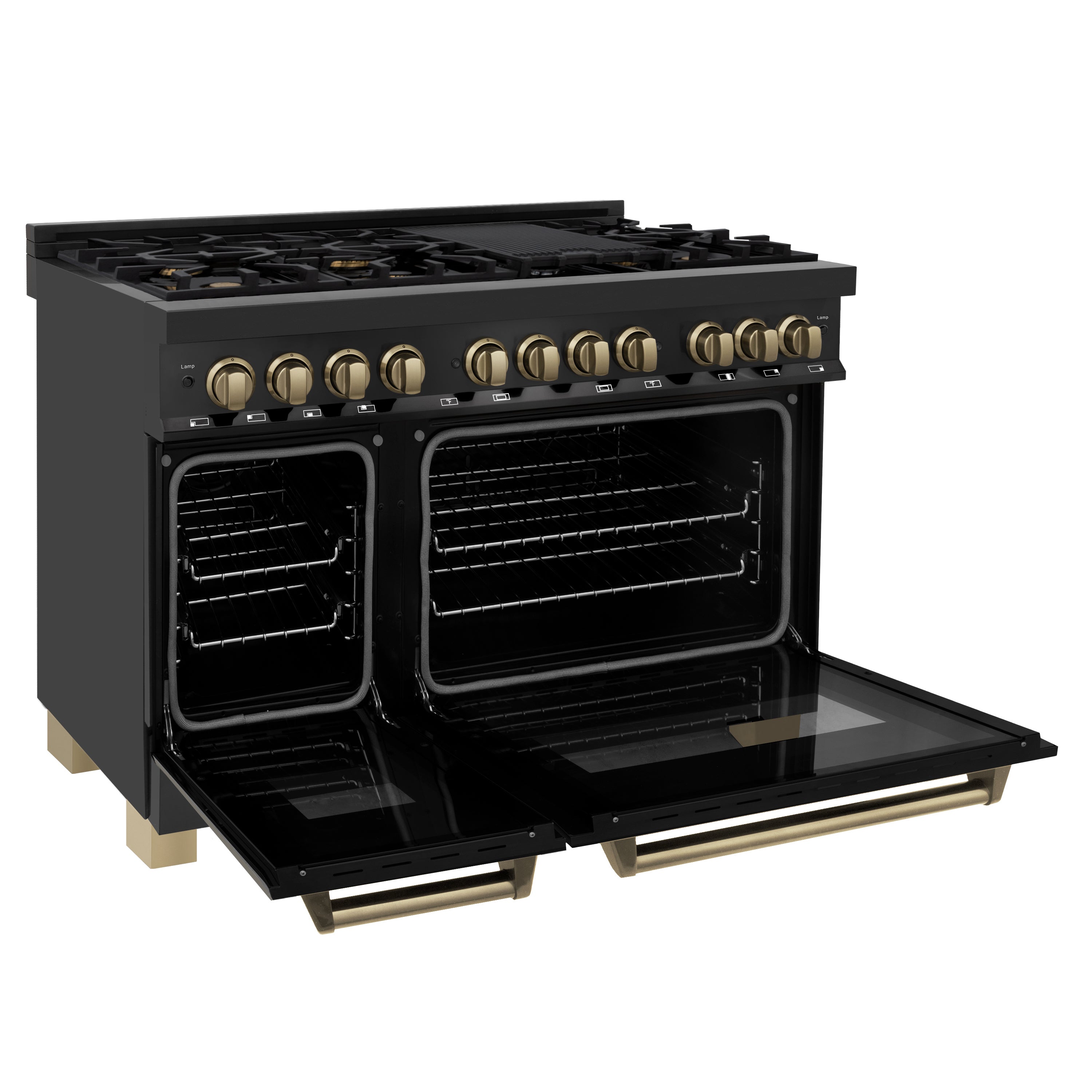 ZLINE Autograph Edition 48-Inch Dual Fuel Range, 6.0 cu ft, Black Stainless Steel with Champagne Bronze Accents (RABZ-48-CB)